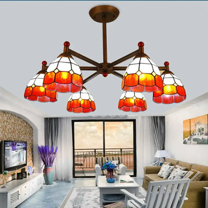 Rustic stained glass chandelier amber & white dining room light