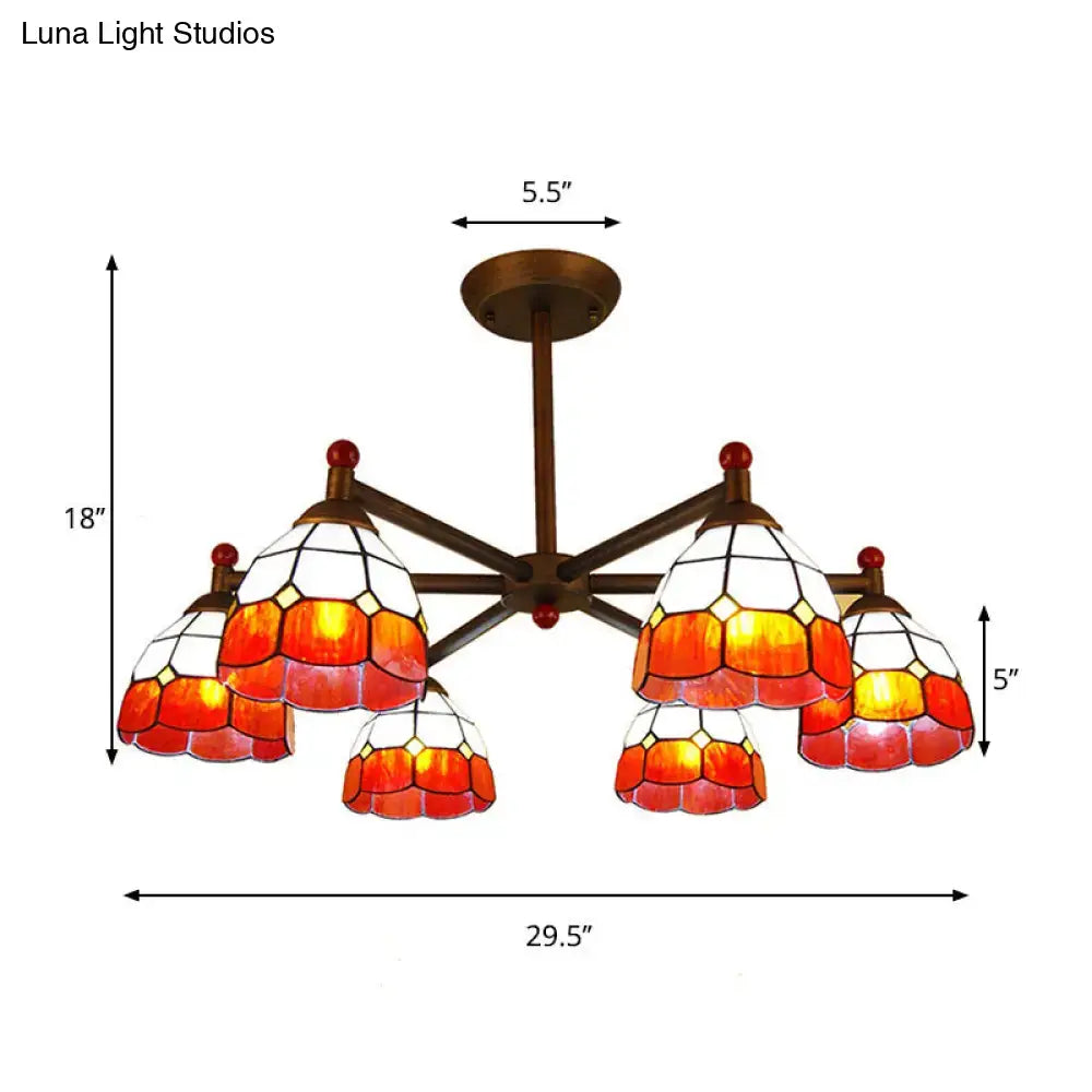 Rustic stained glass chandelier amber & white dining room light