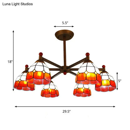 Rustic stained glass chandelier amber & white dining room light