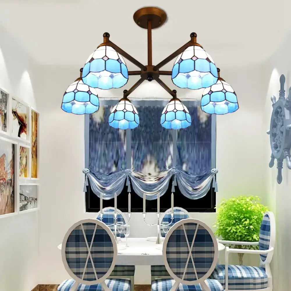 Rustic stained glass chandelier amber & white dining room light