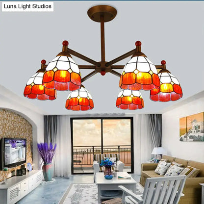 Rustic stained glass chandelier amber & white dining room light