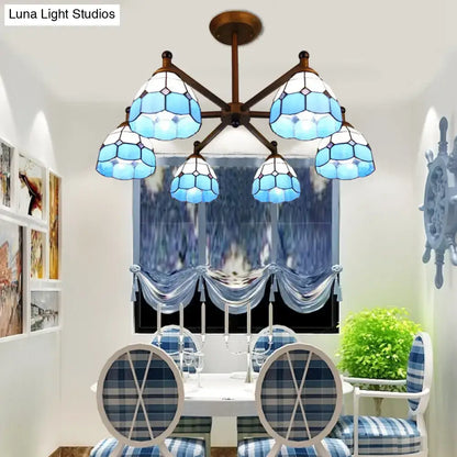 Rustic stained glass chandelier amber & white dining room light