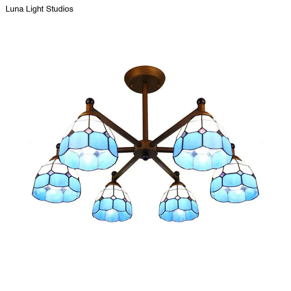 Rustic stained glass chandelier amber & white dining room light