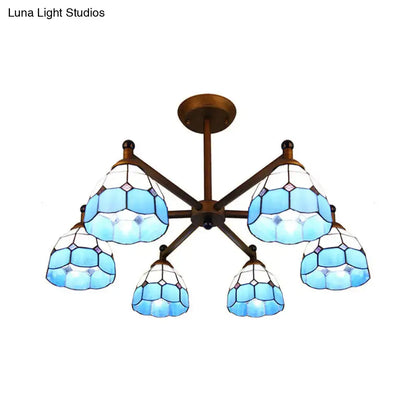 Rustic stained glass chandelier amber & white dining room light