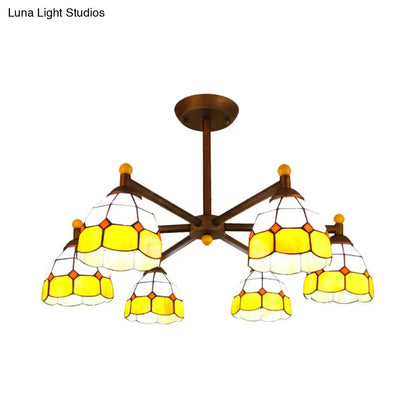 Rustic stained glass chandelier amber & white dining room light