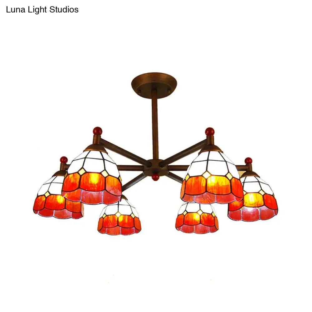 Rustic stained glass chandelier amber & white dining room light