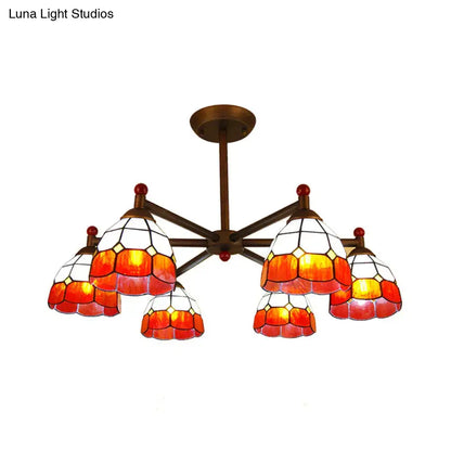Rustic stained glass chandelier amber & white dining room light