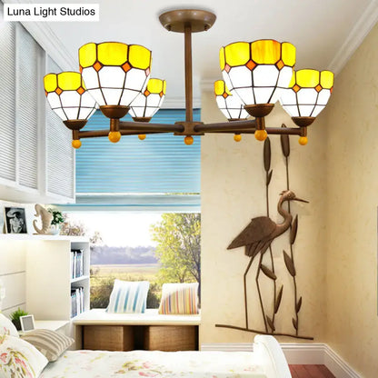 Rustic stained glass chandelier amber & white dining room light