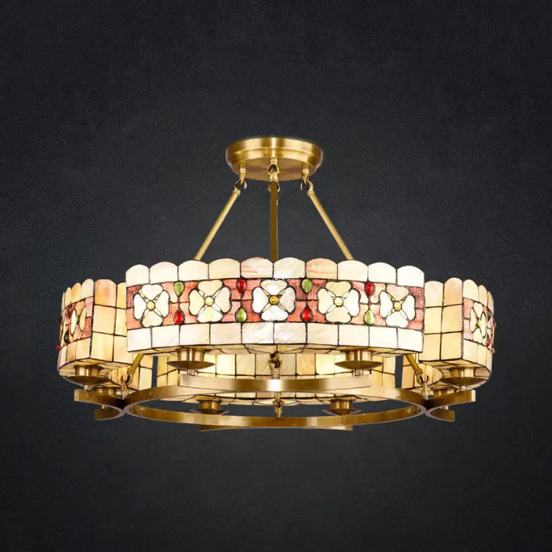 Rustic vintage stained glass flower chandelier dining room light