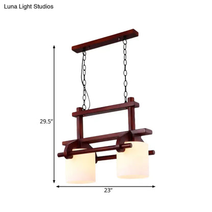 Rustic wood and white glass island light dining room pendant