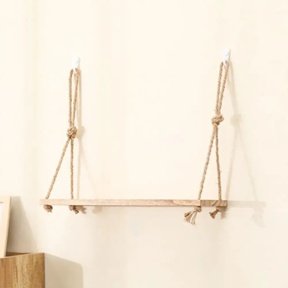 Rustic wood floating wall shelves with rope – living room set of 3