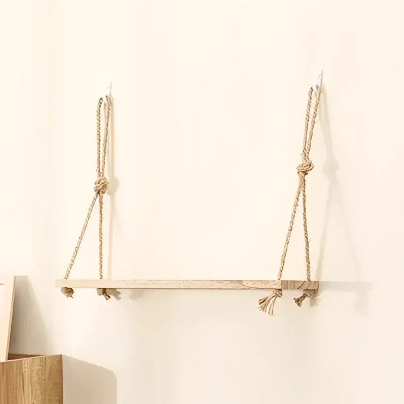 Rustic wood floating wall shelves with rope – living room set of 3