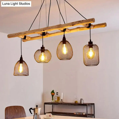 Rustic wood and iron ladder chandelier – dining room island light