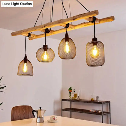 Rustic wood and iron ladder chandelier – dining room island light