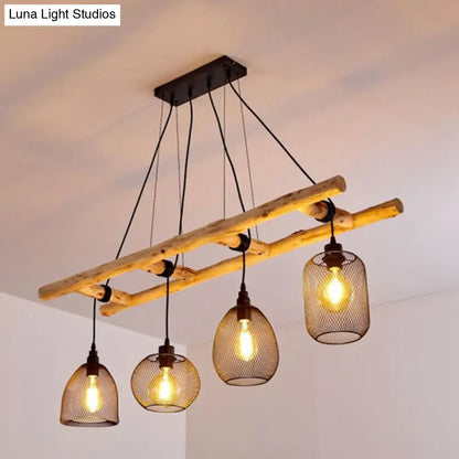Rustic wood and iron ladder chandelier – dining room island light