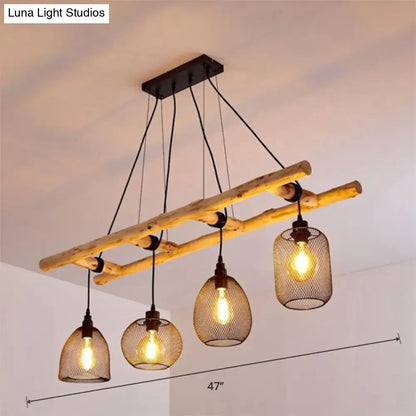 Rustic wood and iron ladder chandelier – dining room island light