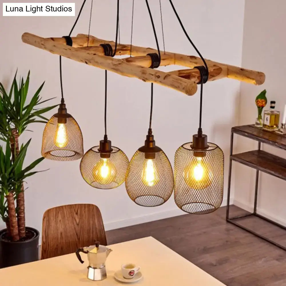 Rustic wood and iron ladder chandelier – dining room island light