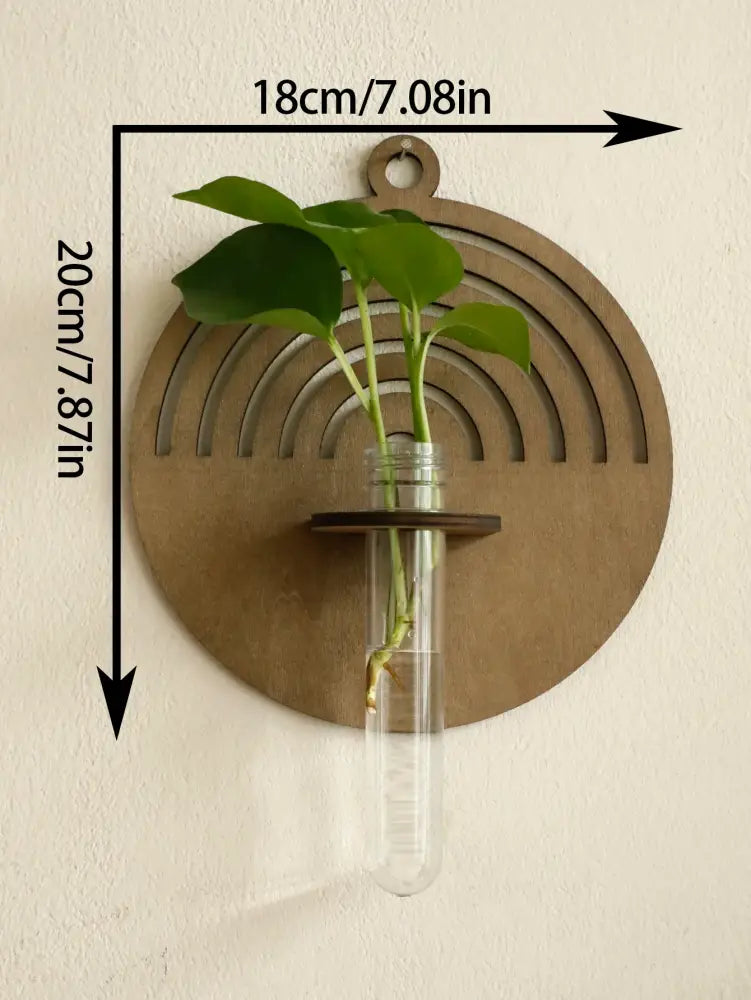Rustic geometric wood wall vase with glass tube living room decor