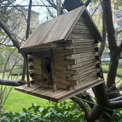 Rustic wooden birdhouse for small birds garden decor