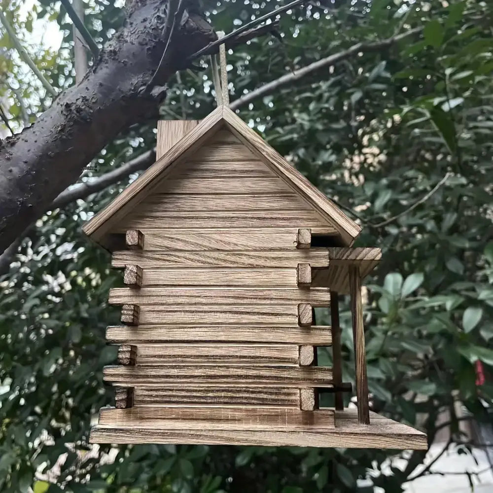 Rustic wooden birdhouse for small birds garden decor