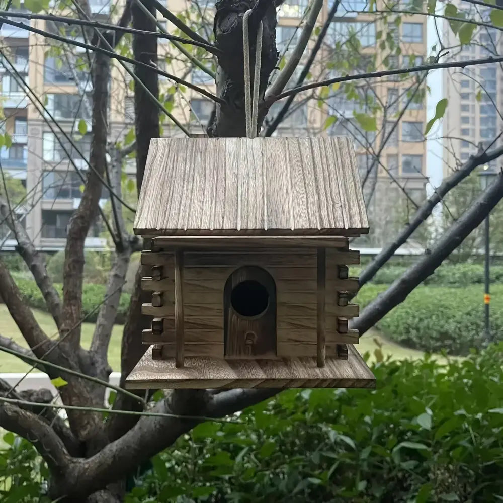 Rustic wooden birdhouse for small birds garden decor