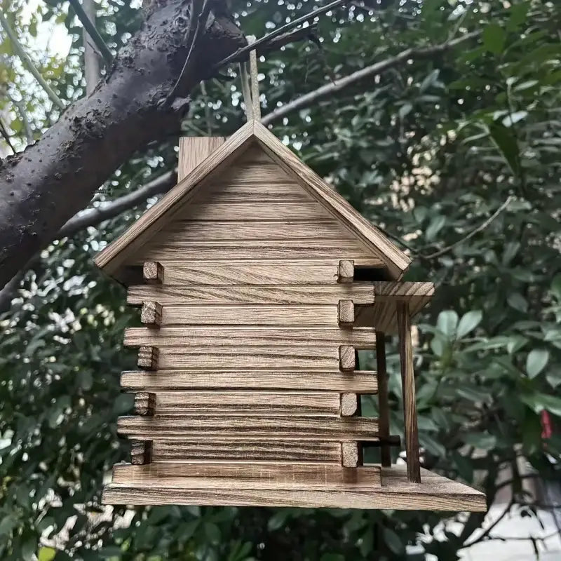 Rustic wooden birdhouse for small birds garden decor