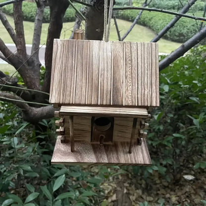 Rustic wooden birdhouse for small birds garden decor