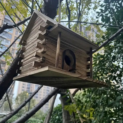 Rustic wooden birdhouse for small birds garden decor