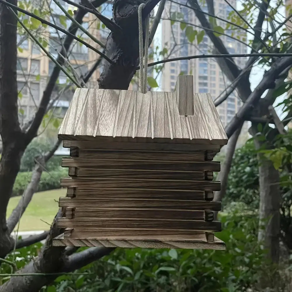 Rustic wooden birdhouse for small birds garden decor