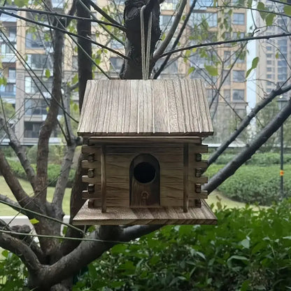 Rustic wooden birdhouse for small birds garden decor
