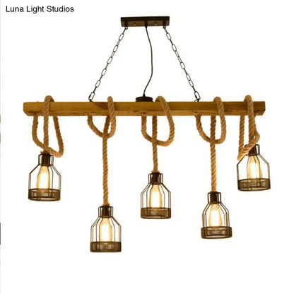 Industrial rustic wooden linear island lamp dining room pendant light