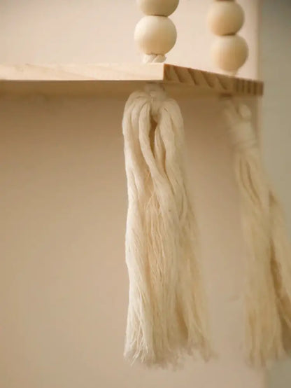 Rustic beaded wooden wall shelf bedroom hanging storage