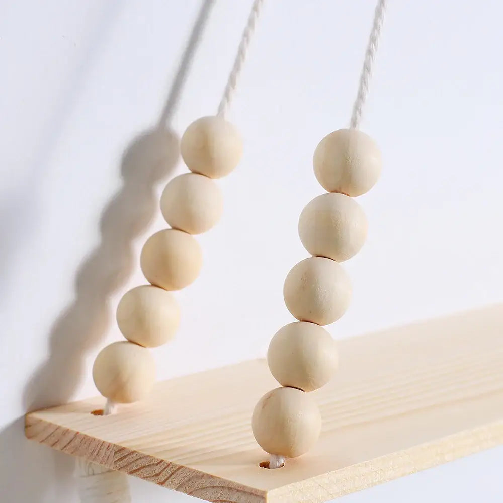 Rustic beaded wooden wall shelf bedroom hanging storage