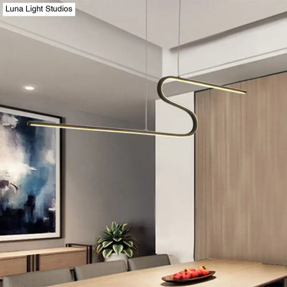 Modern black s-shape island pendant – kitchen warm white light