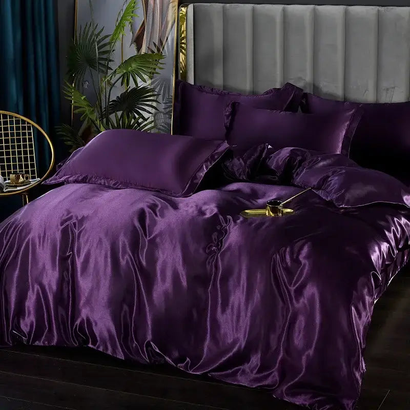 Luxury chocolate brown satin silk duvet cover bedroom bedding set