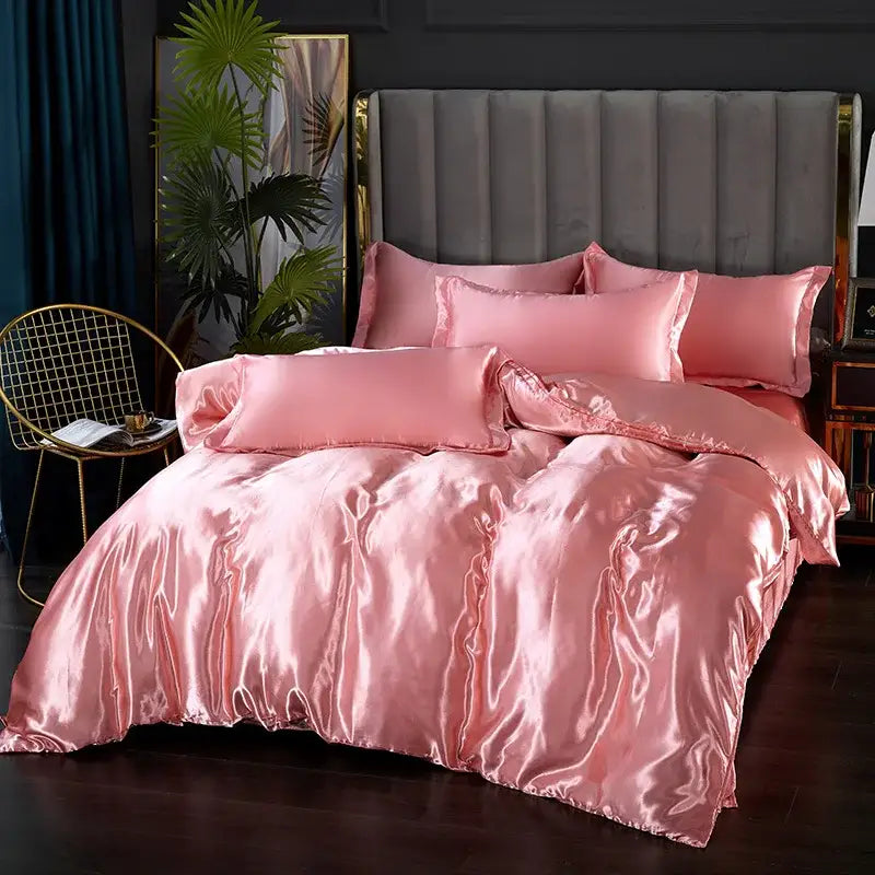 Luxury chocolate brown satin silk duvet cover bedroom bedding set
