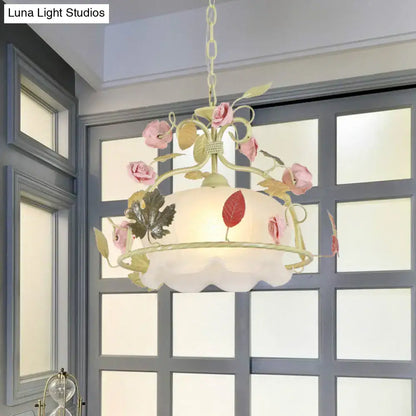 Floral orange & yellow scallop chandelier light – living room pendant