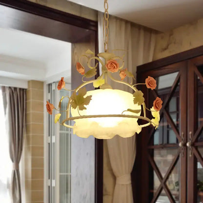 Floral orange & yellow scallop chandelier light – living room pendant