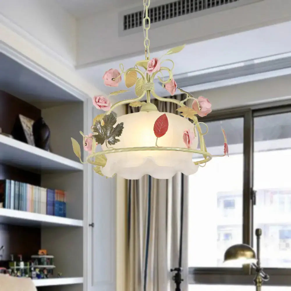 Floral orange & yellow scallop chandelier light – living room pendant