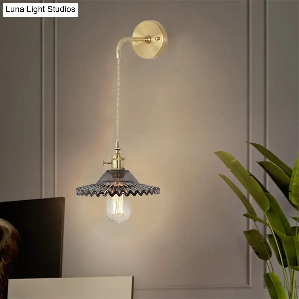 Industrial smoked glass brass sconce light for bedroom