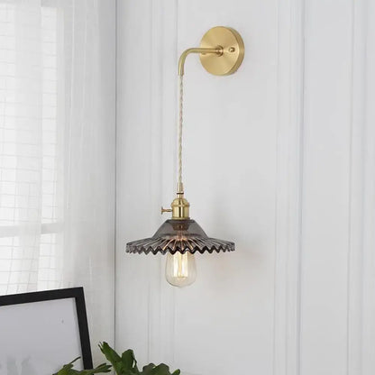 Industrial smoked glass brass sconce light for bedroom