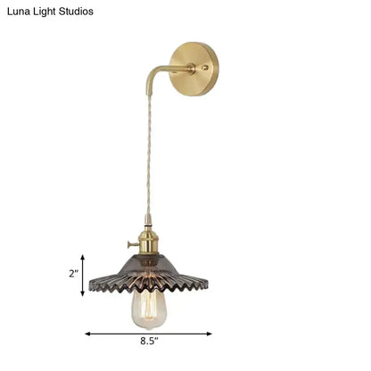 Industrial smoked glass brass sconce light for bedroom