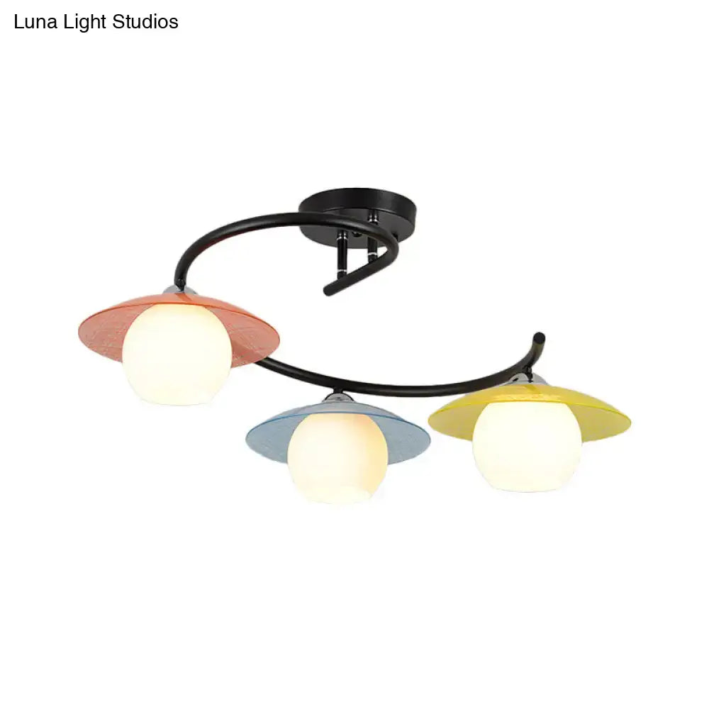 Modern pastel saucer semi flush light bedroom spiral design