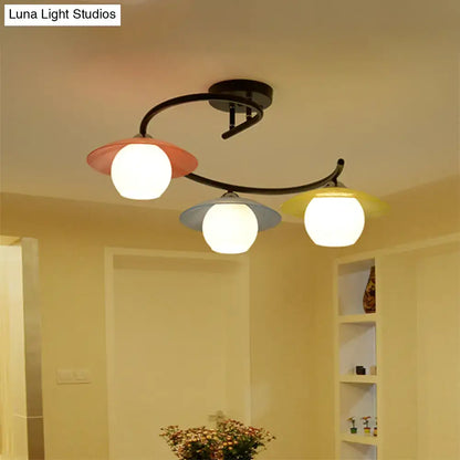 Modern pastel saucer semi flush light bedroom spiral design