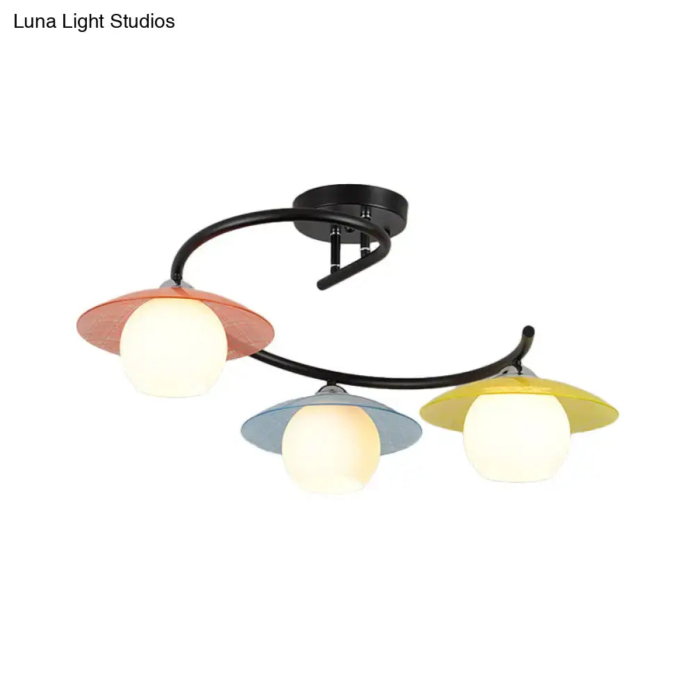 Modern pastel saucer semi flush light bedroom spiral design