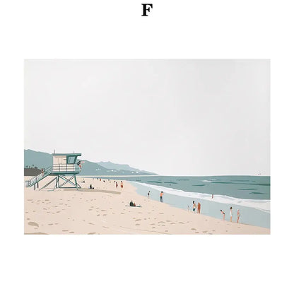 Serene beach watercolor illustration set of 7 framed bedroom art prints