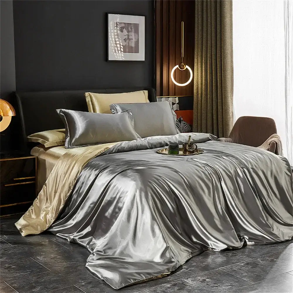 Luxury burgundy satin 4 pcs duvet bedding set bedroom sheets