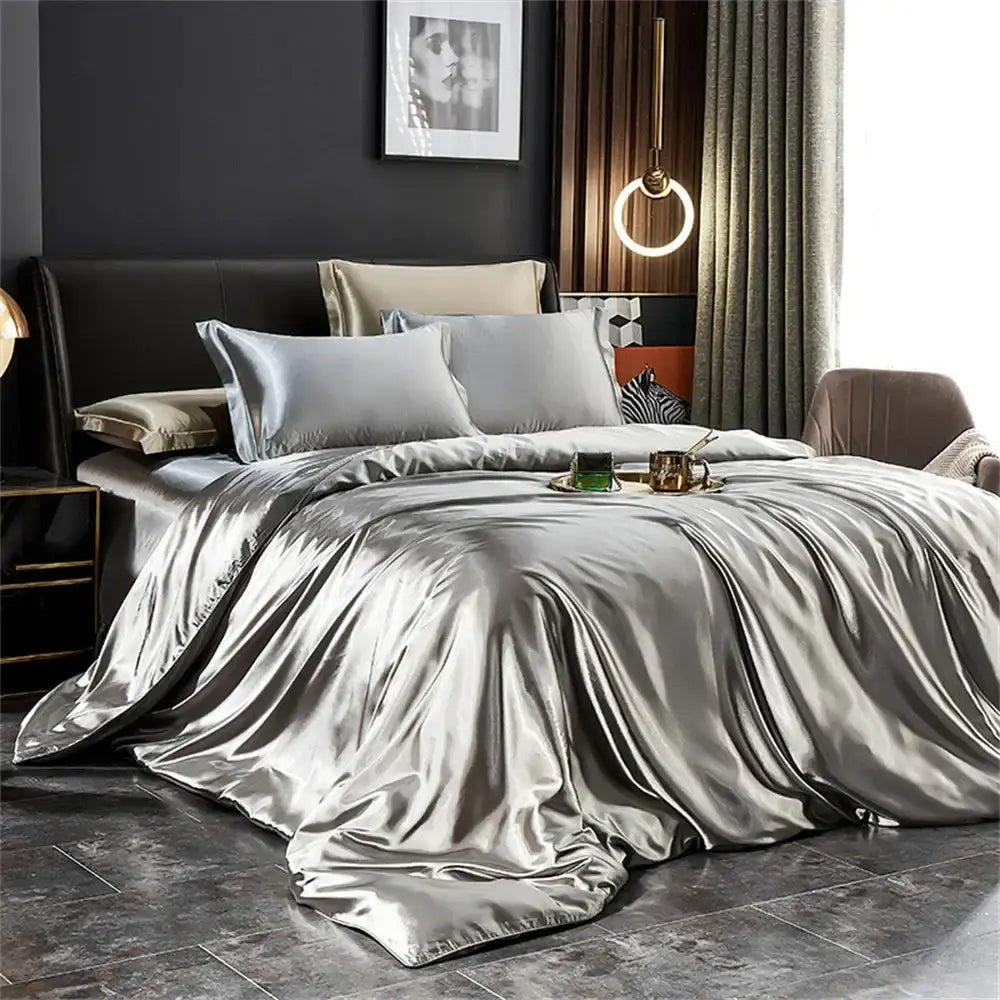 Luxury burgundy satin 4 pcs duvet bedding set bedroom sheets