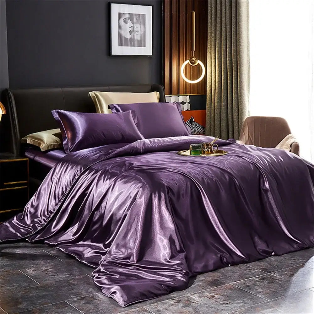 Luxury burgundy satin 4 pcs duvet bedding set bedroom sheets