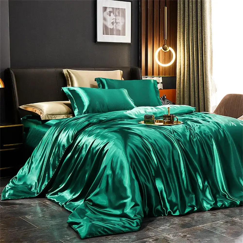 Luxury burgundy satin 4 pcs duvet bedding set bedroom sheets